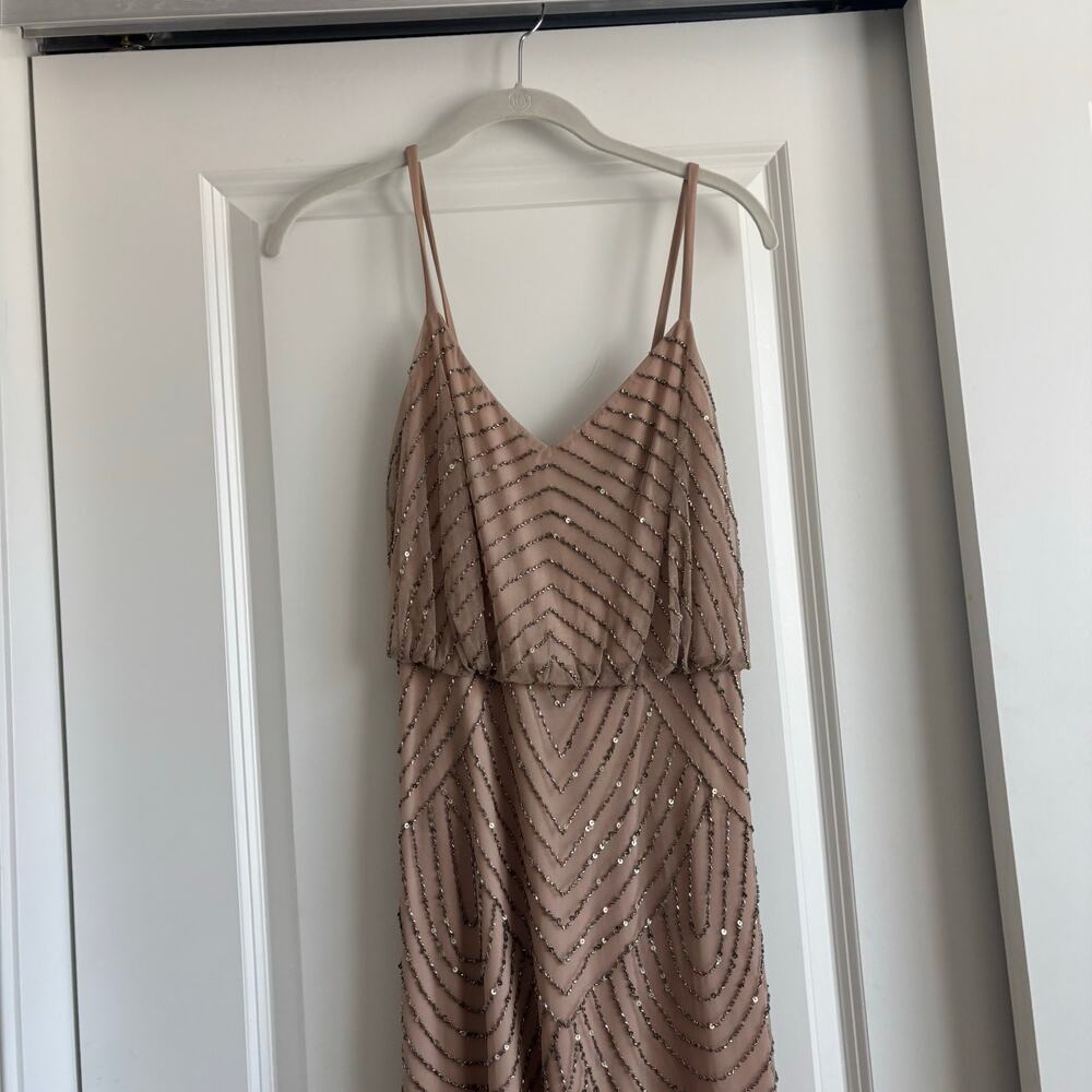 Adrianna Papell Art Deco Beaded Blouson Gown Pink Bridal Beaded Sz 2 Formal - Picture 3 of 16